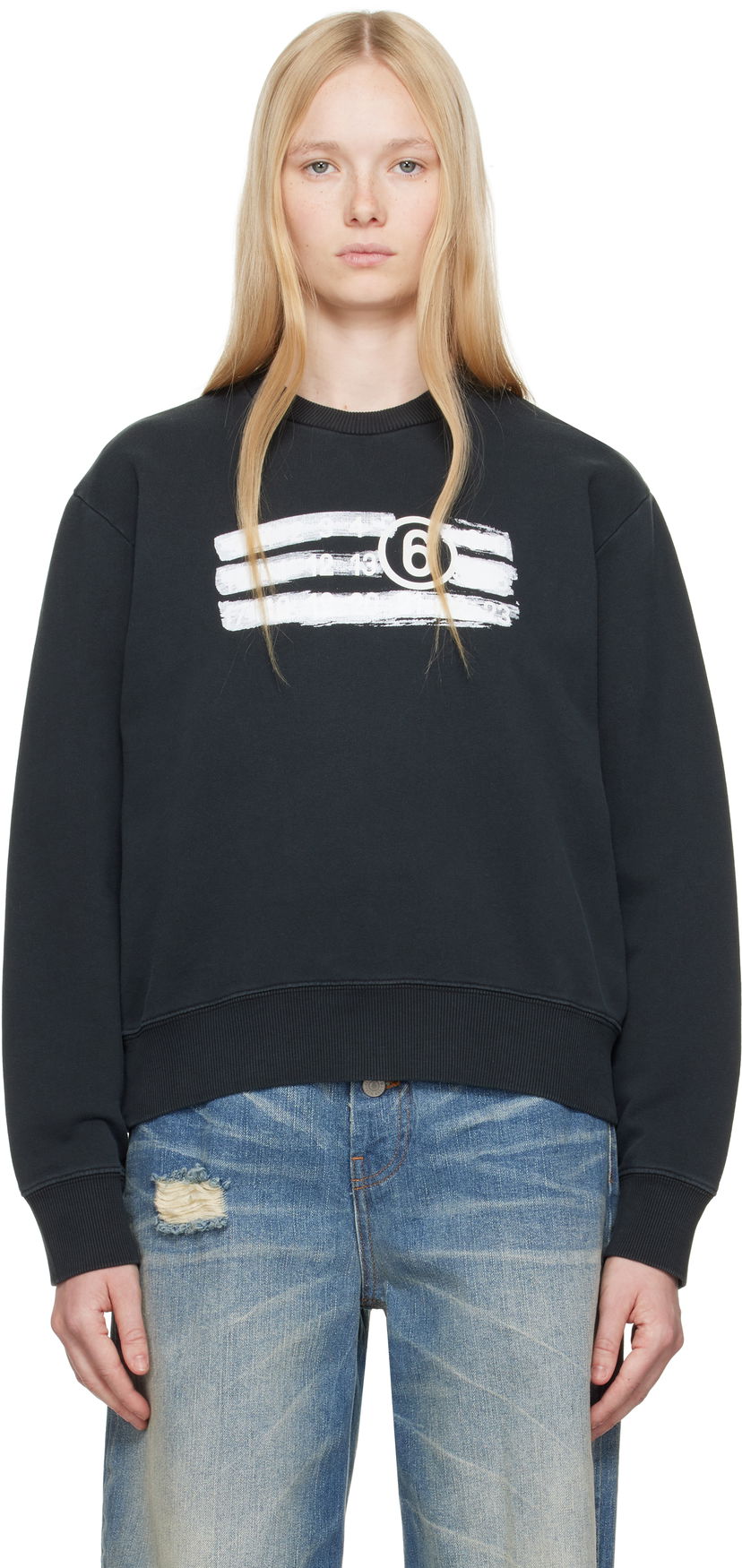 Pleteni pulover Maison Margiela MM6 Maison Margiela Unbrushed Jersey Sweatshirt Črna | S62GU0139 M25004