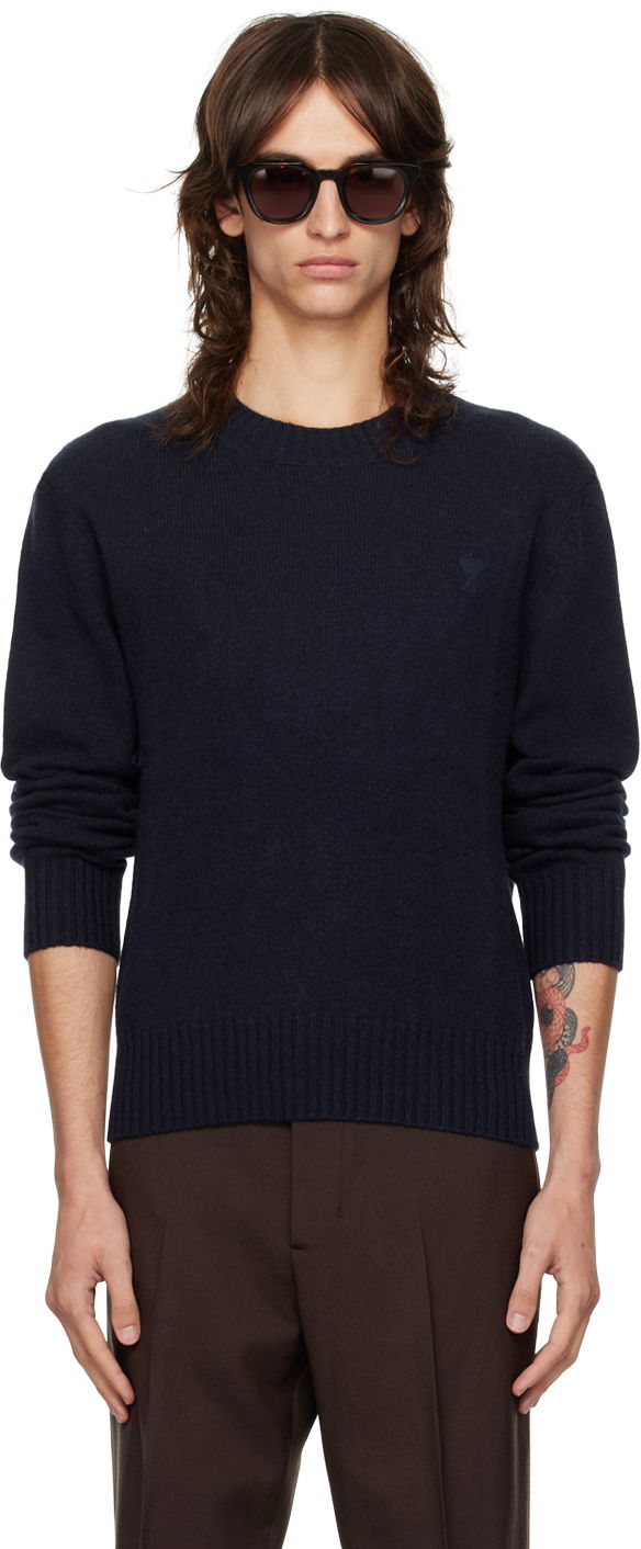 Pleteni pulover AMI Cashmere Crewneck Sweater Mornarica | HKS057.005