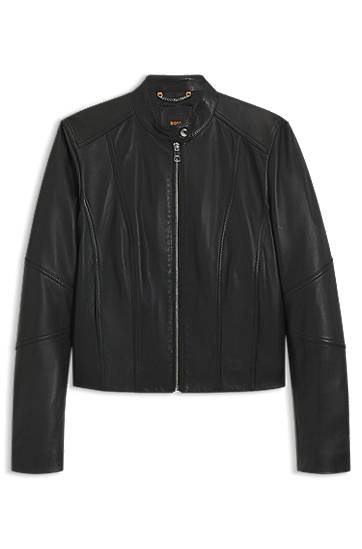 Jakna BOSS Leather jacket with stand collar Črna | 50545625