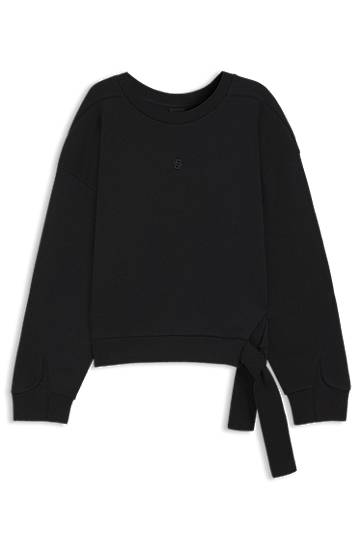 Pulover BOSS Cotton-blend sweatshirt with tie detail Črna | 50550338