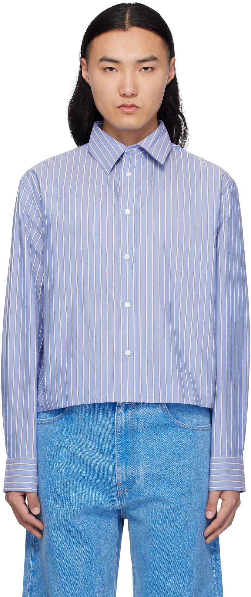 Srajce Marni Marni Poplin Stripe Cropped Shirt Modra | CUMU0337S0 UTC455