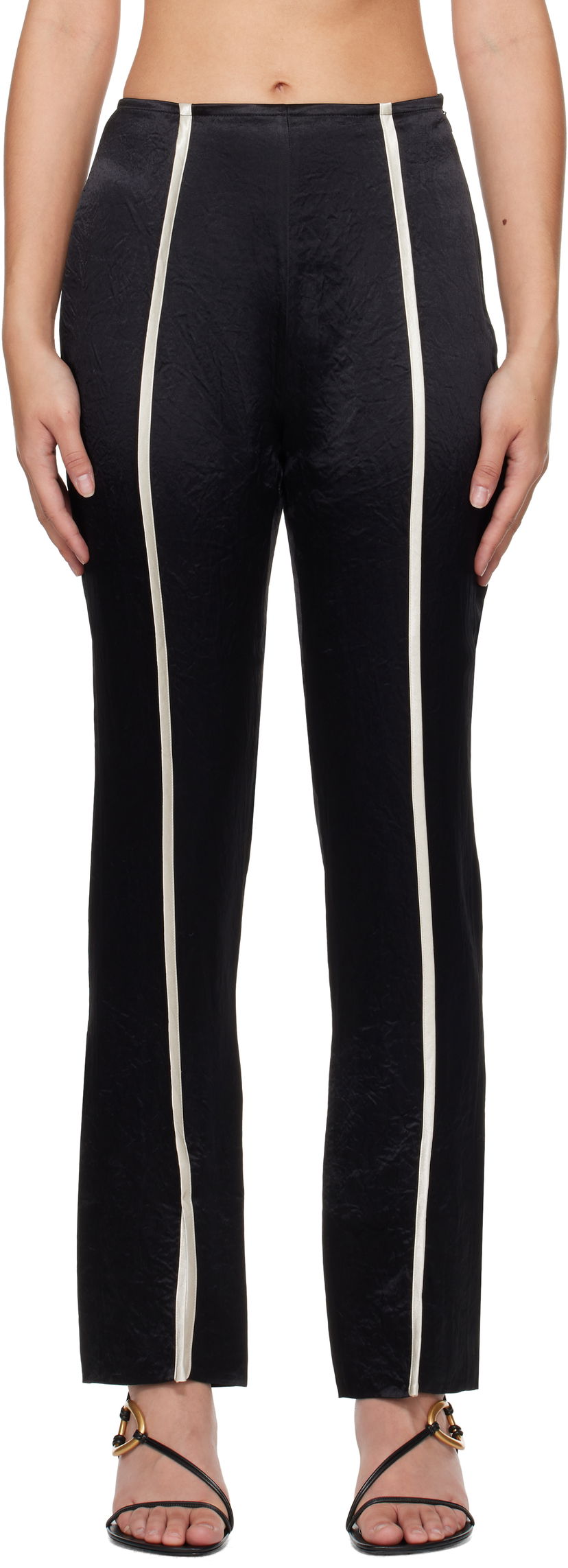 Hlače Nanushka Formal Straight Leg Side Stripe Trousers Črna | NW24FWPA34199