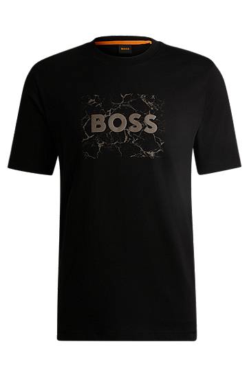 Majica BOSS BOSS Cotton-Jersey T-Shirt with Marble Logo Črna | 50539186