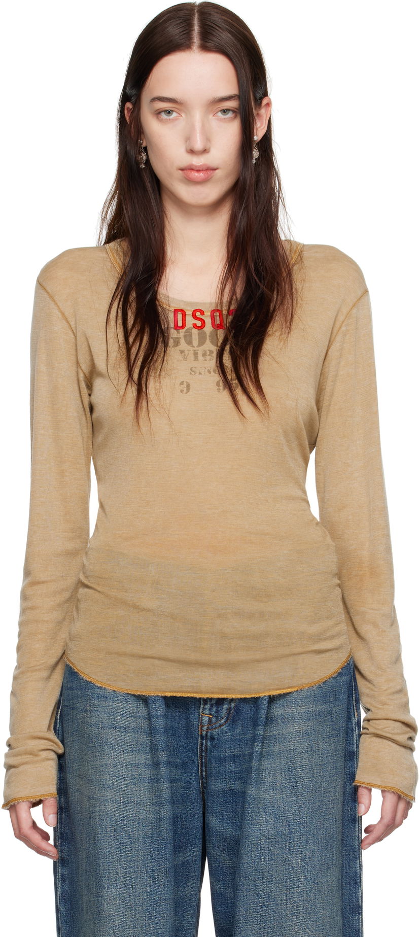 Majica DSQUARED2 Long Sleeve Choke Fit T-Shirt Bež | S71GD1488 S22620