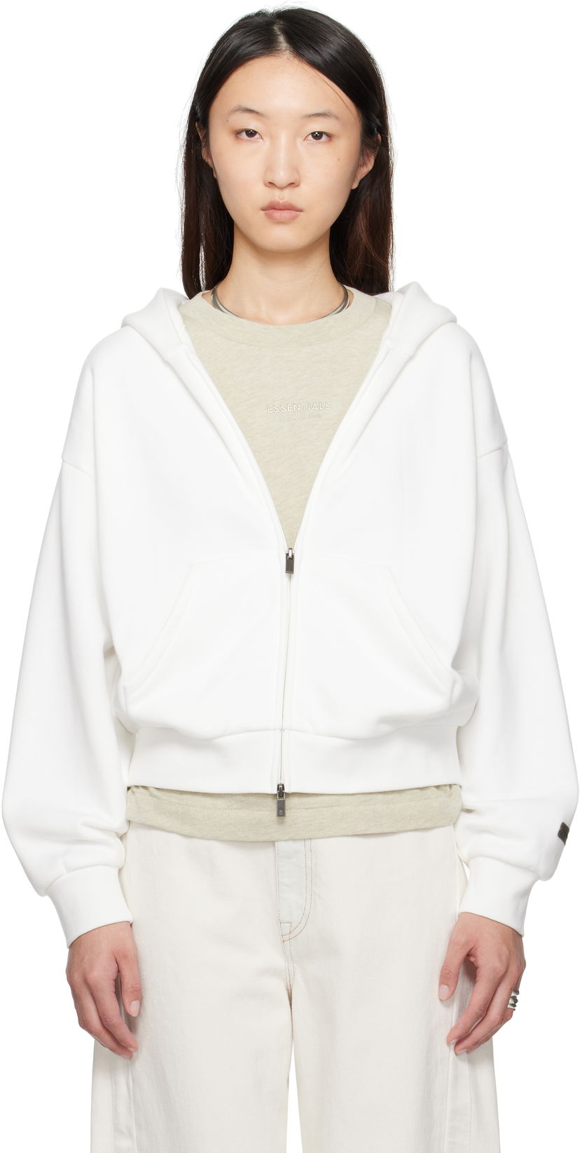 Pulover Fear of God Fear of God ESSENTIALS Classic Fit Zip-Up Hoodie Bela | 192SP255094FW