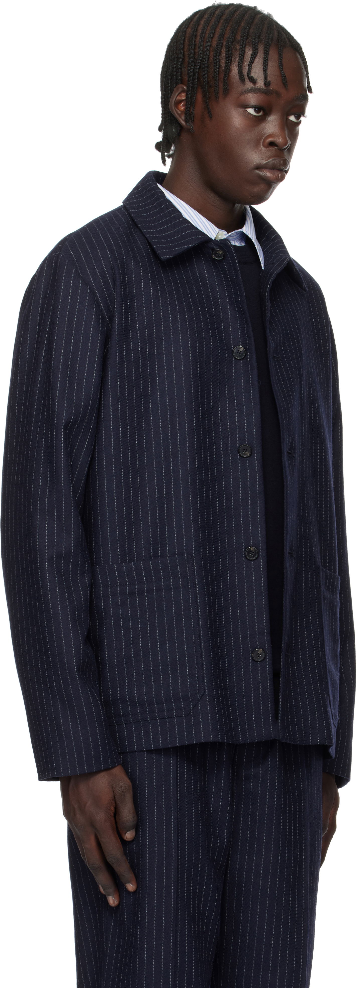 Bomber jakna A.P.C. Pinstripe Wool Jacket Mornarica | WOARO-H03208, 1
