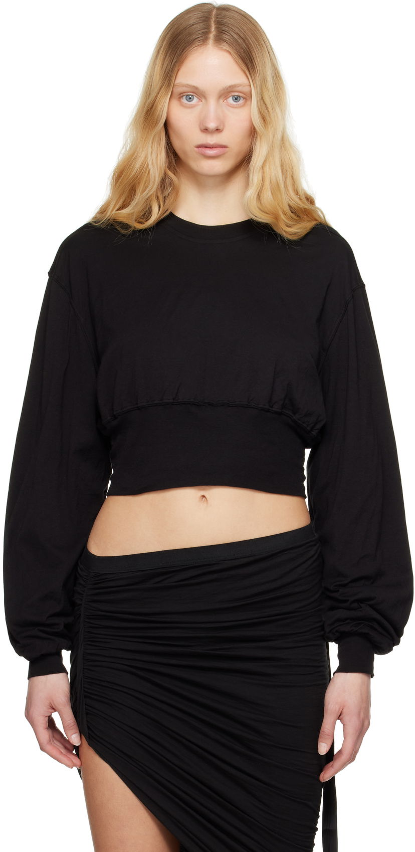 Pleteni pulover Rick Owens Rick Owens DRKSHDW Hollywood Tatlin Cropped Sweatshirt Črna | DS01E3225 BHDB