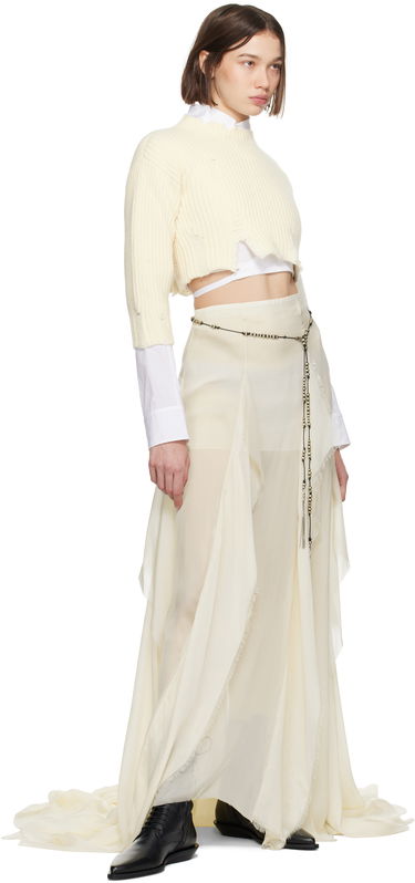 Pleteni pulover Ann Demeulemeester Cropped Distressed-Hem Sweater Bela | 2402-W-KN30-KN048-003, 3