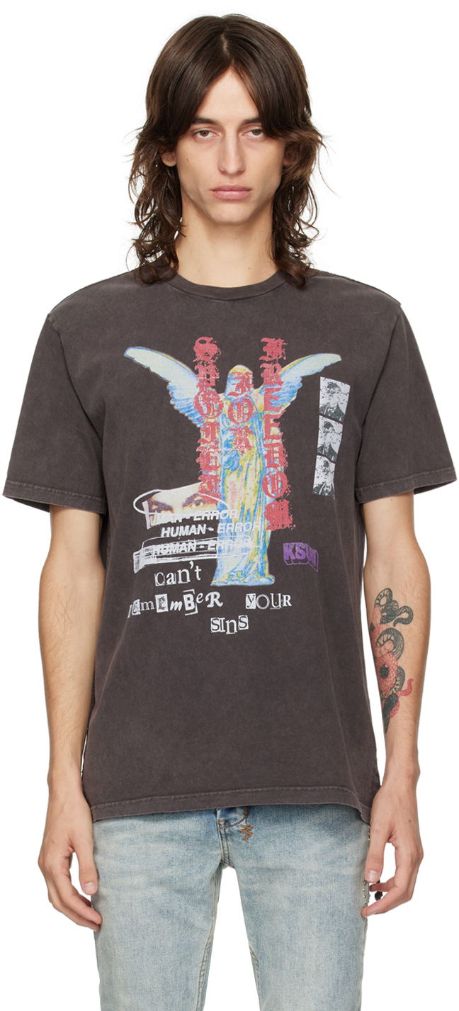 Majica Ksubi Brown Crewneck Sinners Kash T-Shirt Črna | MPF24TE001