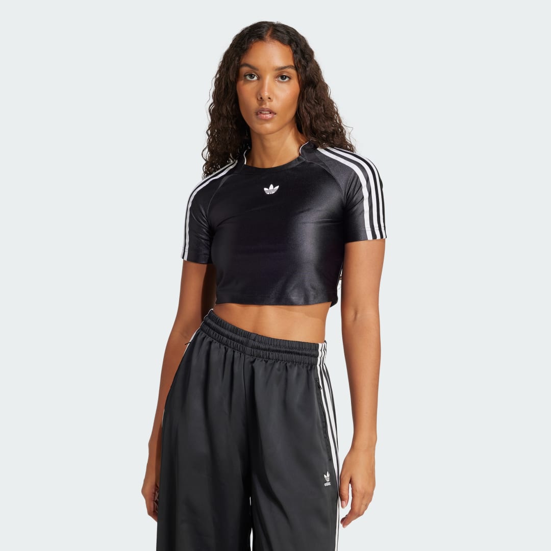 Krop-top adidas Performance Adicolor Teamgeist Cropped Shiny T-Shirt Črna | JD0268, 0
