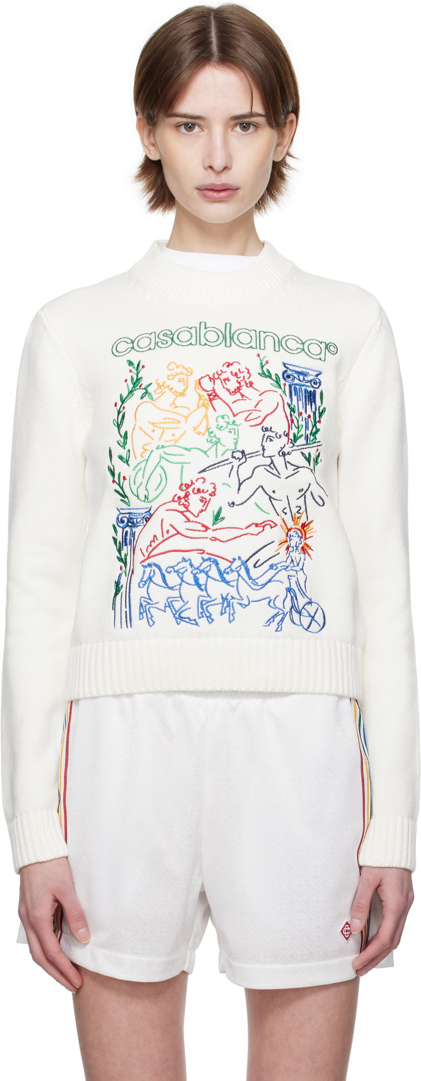 Pleteni pulover Casablanca Casablanca Embroidered Sweater Bela | WPS25-KW-860-01