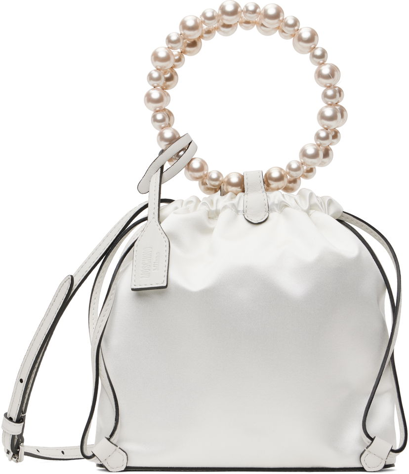 Torbica Moschino Moschino Satin Drawstring Pearl Handle Bag Bela | MC4251PP0MOR110A