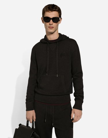 Pulover Dolce & Gabbana Dolce & Gabbana Wool and Silk Hoodie with DG Patch Črna | GXV55ZJFMCZN2958, 3