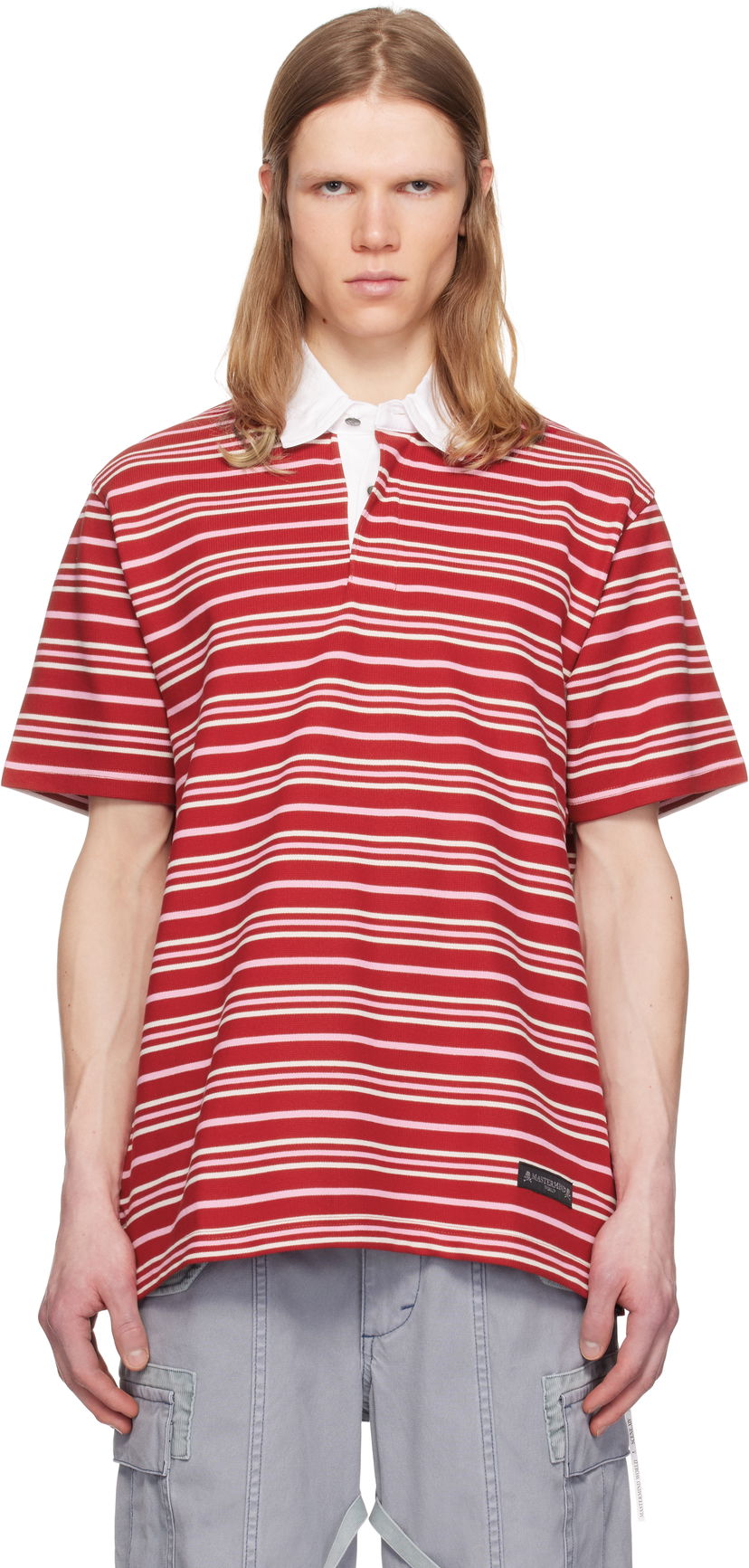 Polo majica Mastermind WORLD MASTERMIND WORLD Short Sleeve Striped Rugby Polo Rdeča | MW25S14-TS014-019