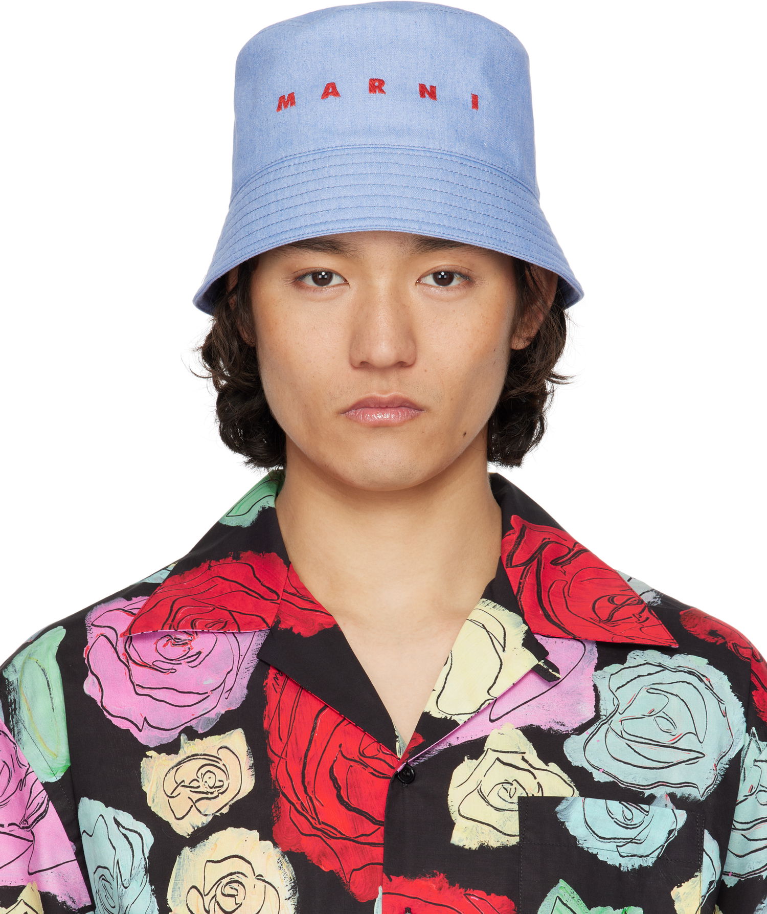 Klobuk Marni Marni Embroidered Logo Denim Bucket Hat Modra | CLZC0110S0 UTC476, 0
