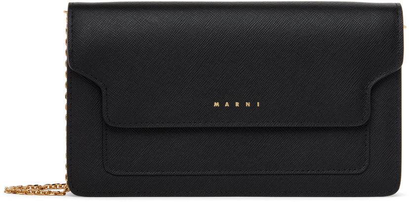 Torba za čez ramo Marni Saffiano Shoulder Bag Črna | PFMO0085U0 LV520