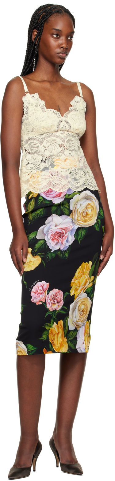 Krila Dolce & Gabbana Dolce&Gabbana Peony & Rose-Print Midi Skirt Črna | F4B6UT FSA7B, 3