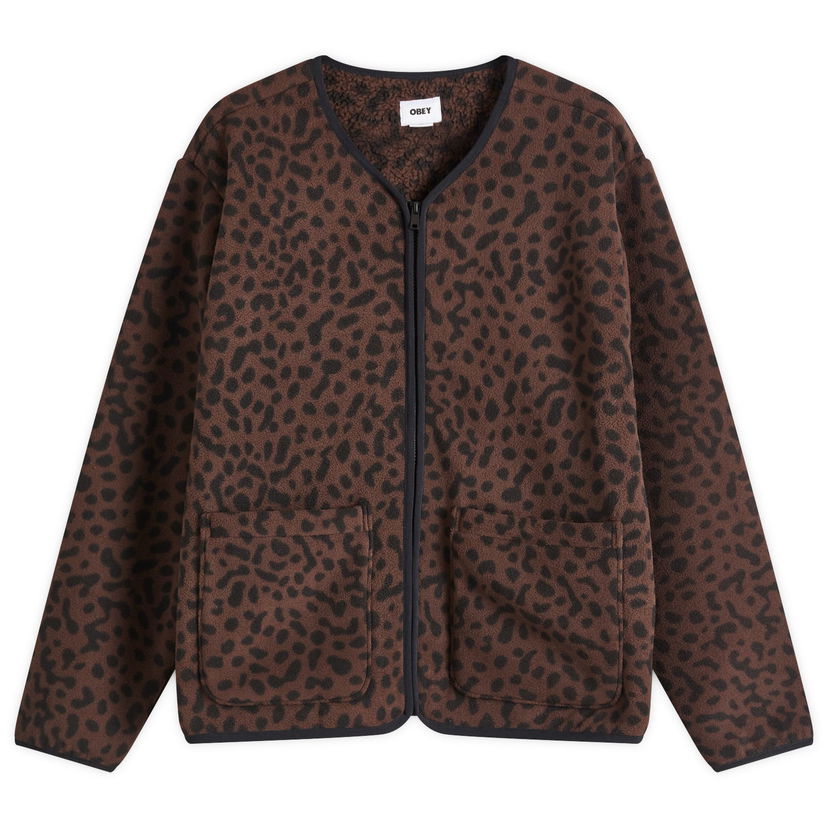 Jakna OBEY Brown Leopard Print Fleece Liner Jacket Rjava | 221800431