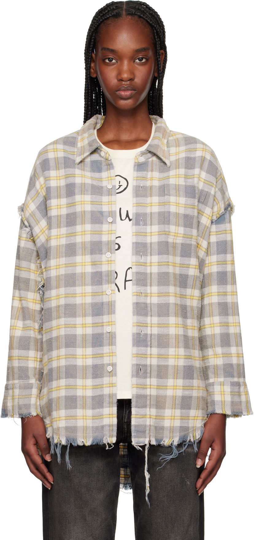 Srajce R13 R13 Shredded Seam Drop Neck Shirt Siva | R13WR075-R467B