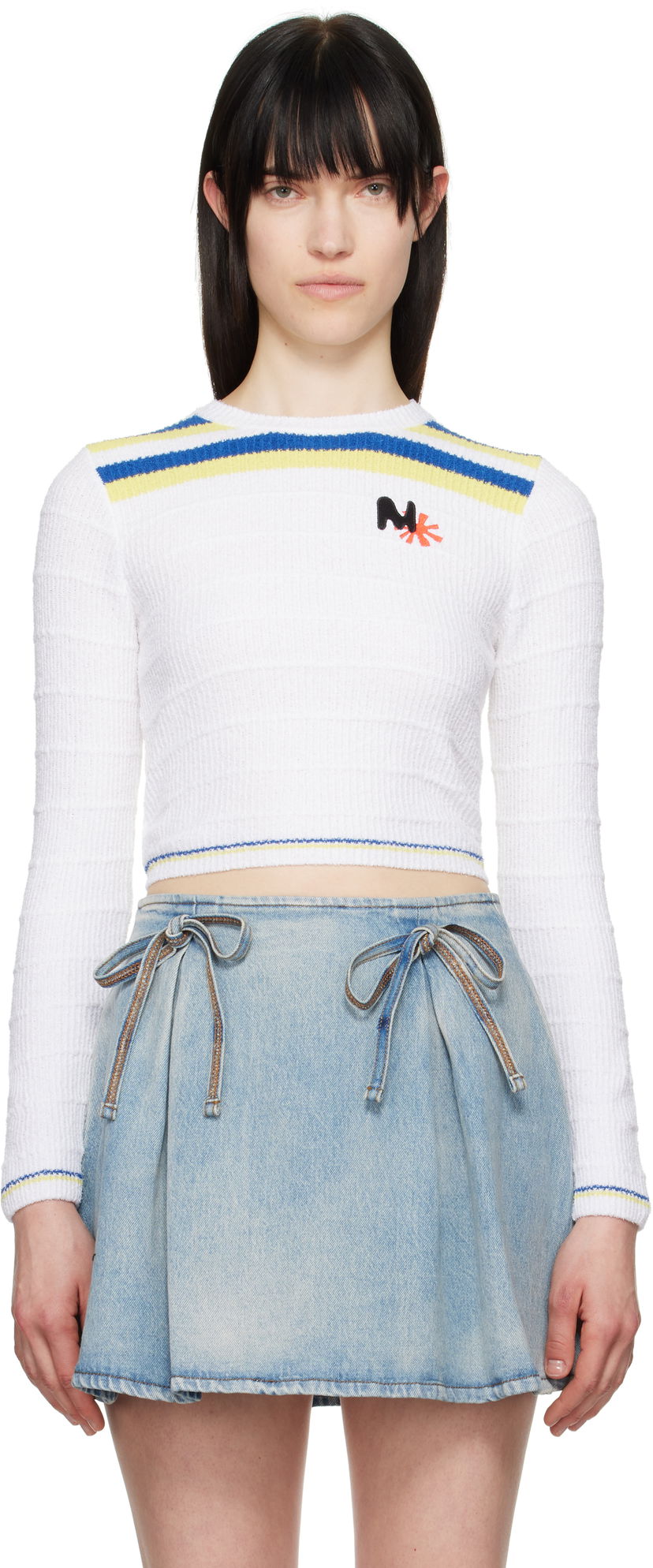 Pleteni pulover MSGM MSGM Embroidered Logo Cropped Sweater Bela | 3841MDM201 257289