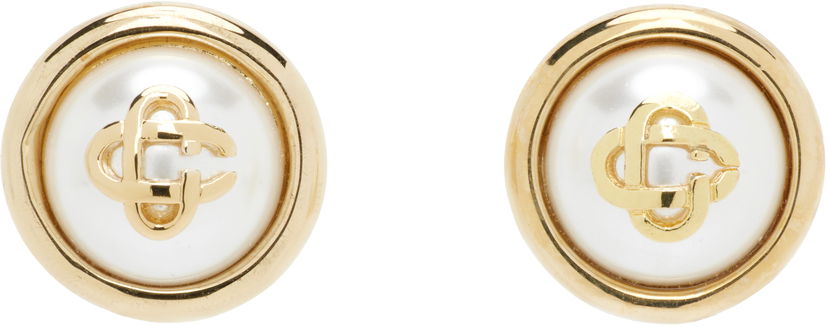 Uhani Casablanca Casablanca Pearl Logo Stud Earrings Bela | APF25-JW-094-01