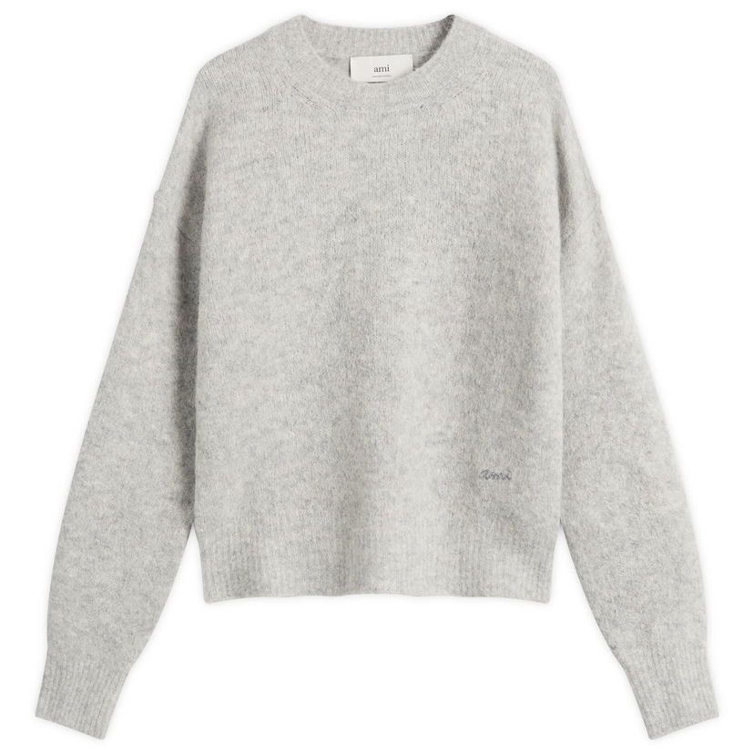 Pleteni pulover AMI Men's Wool And Alpaca Knit Crew Neck Jumper, Size Large Siva | H25HKS824-KN0021-050H25