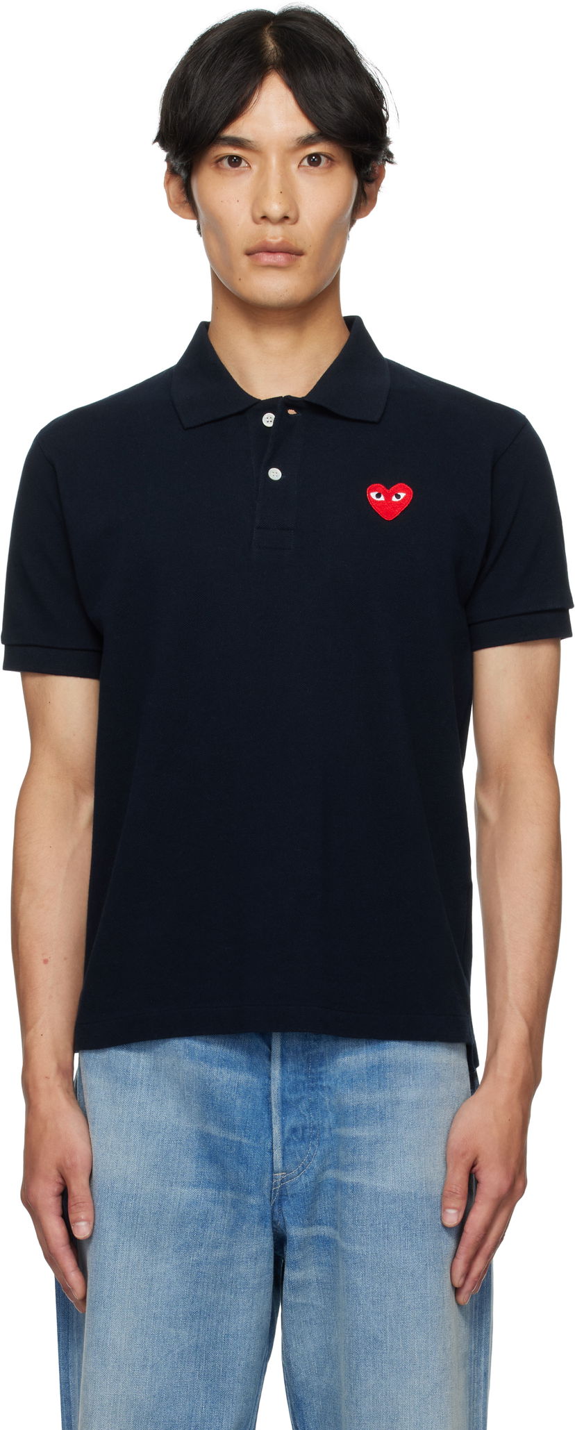 Polo majica Comme des Garçons Comme des Garçons Play Heart Patch Polo Mornarica | AZ-T006-051