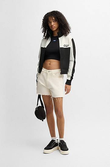 Jakna BOSS Retro Zip-Up Sweatshirt with Color-Blocking Črna | 50537054, 1