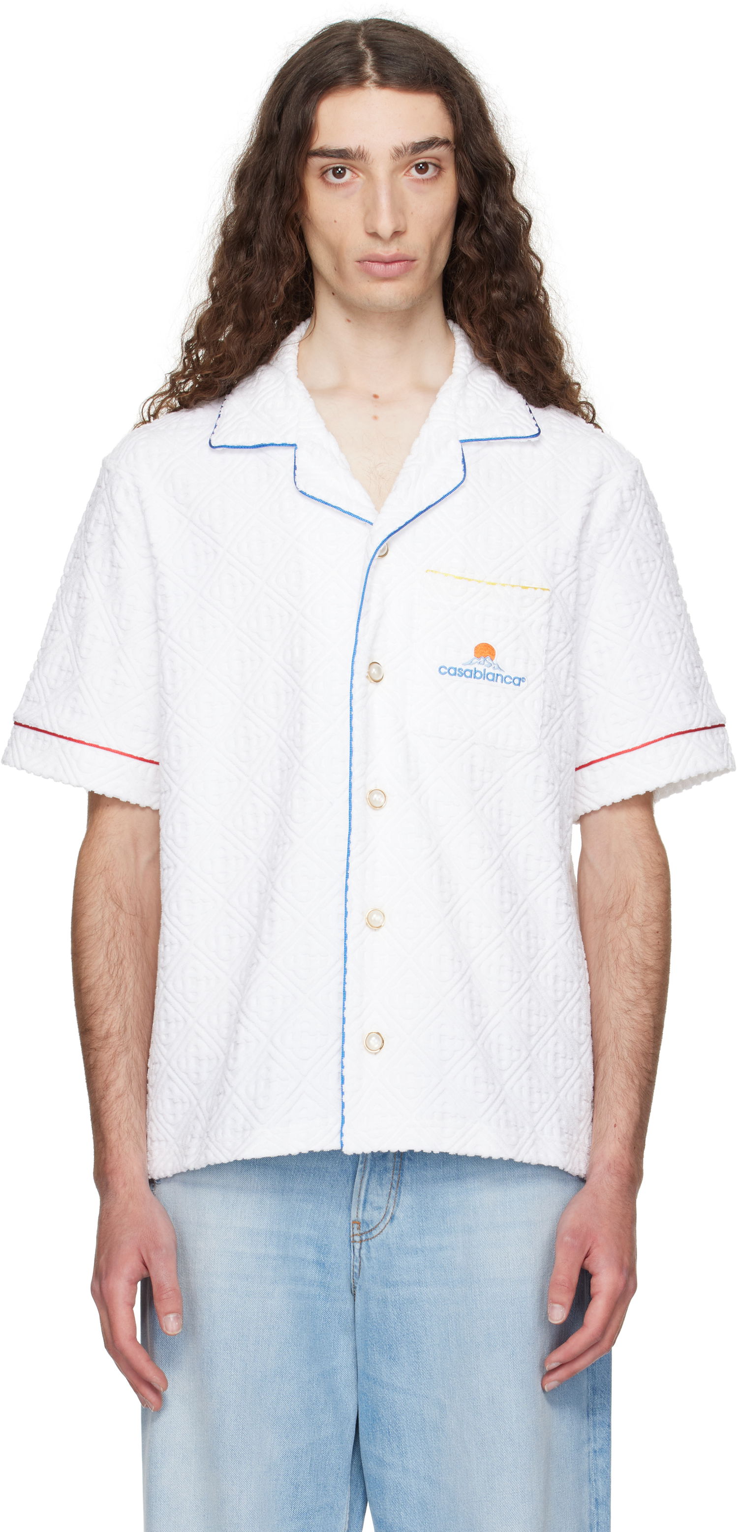 Srajce Casablanca Casablanca Monogram Jacquard Towelling Short Sleeve Shirt Bela | MPF25-SH-085-01, 0