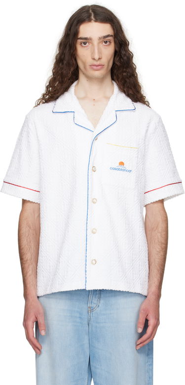 Srajce Casablanca Casablanca Monogram Jacquard Towelling Short Sleeve Shirt Bela | MPF25-SH-085-01, 0