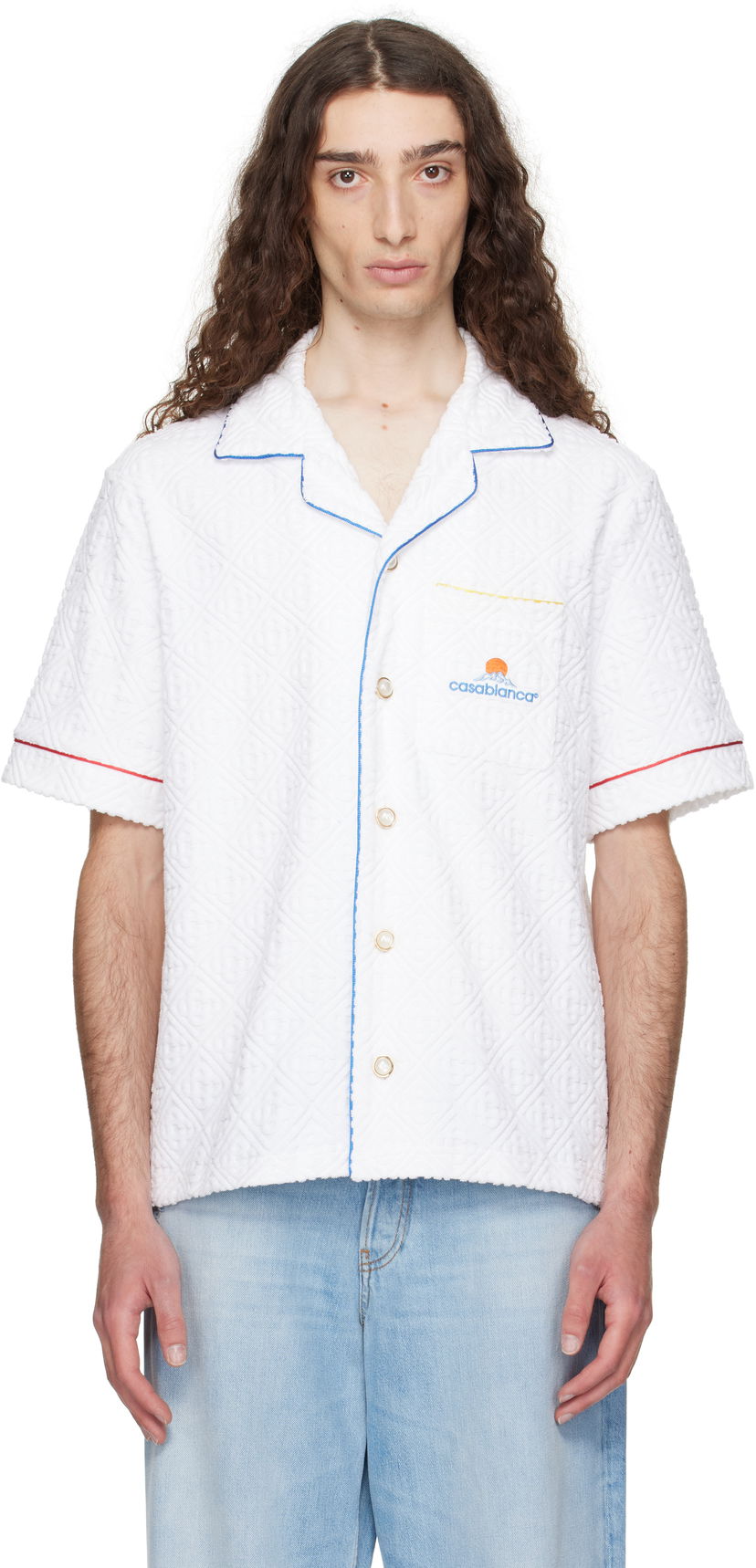 Srajce Casablanca Casablanca Monogram Jacquard Towelling Short Sleeve Shirt Bela | MPF25-SH-085-01