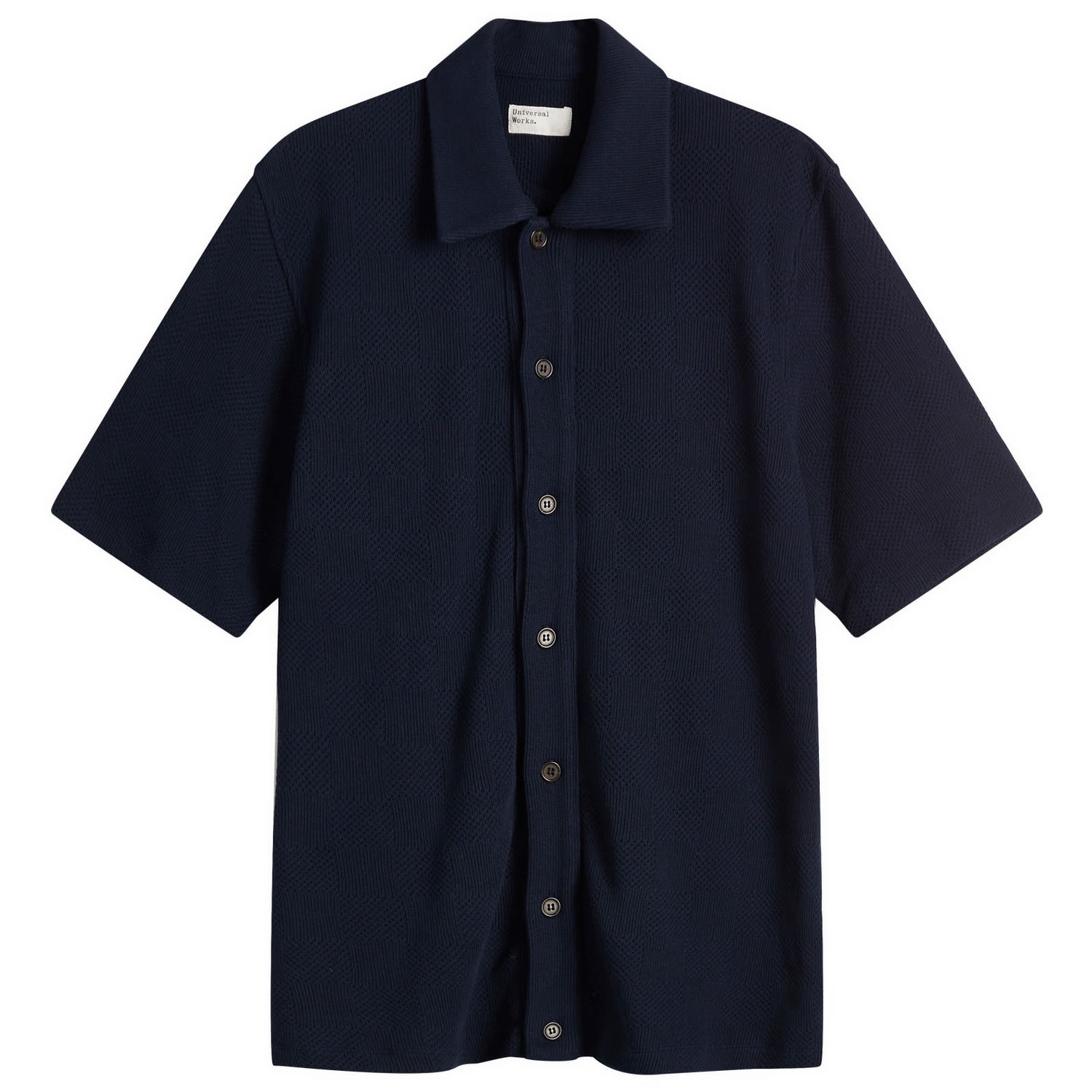Srajce Universal Works Universal Works Checkerboard Button Through Polo Shirt, Large Mornarica | 32415-BRN, 1