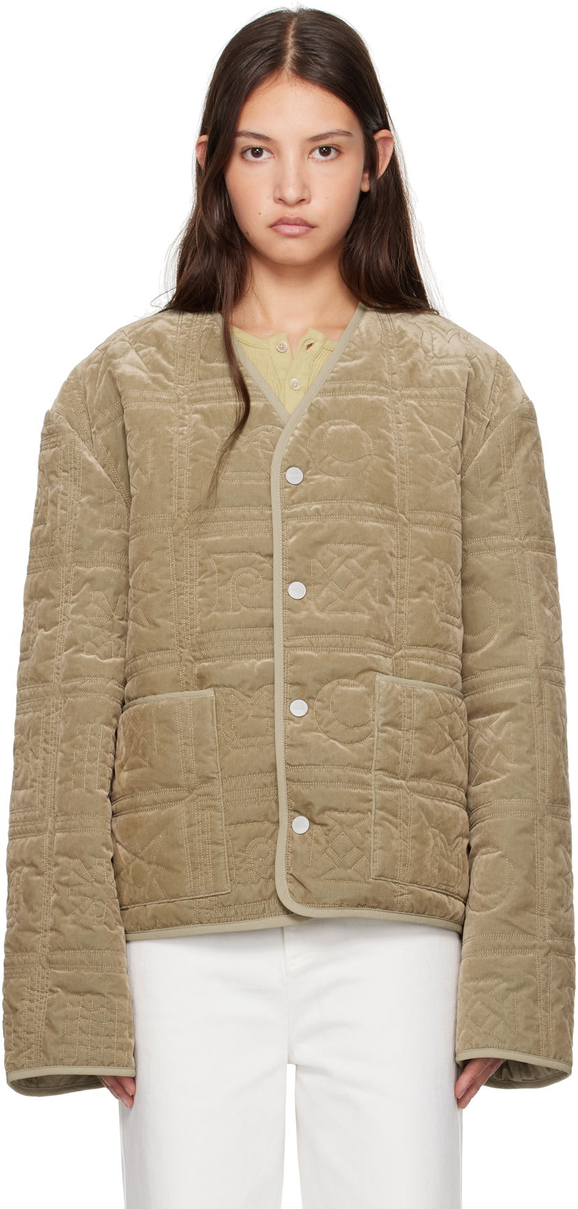 Puhovka Nanushka Nanushka Adara Quilted Velvet Jacket Bež | NU24FWJK03166