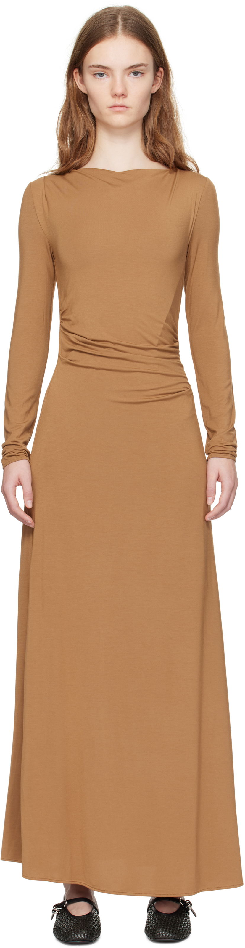 Obleke rag & bone rag & bone Luca Draped Maxi Dress Rjava | WAC24H3023L923