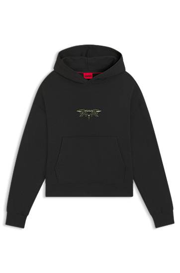 Pulover BOSS Cotton-terry hoodie with embroidered artwork Črna | 50542558