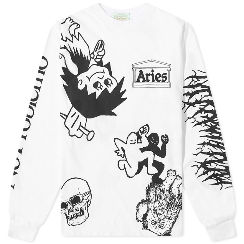 Majica Aries Aries Long Sleeve Graphic T-Shirt Bela | FTAR60024-WHT