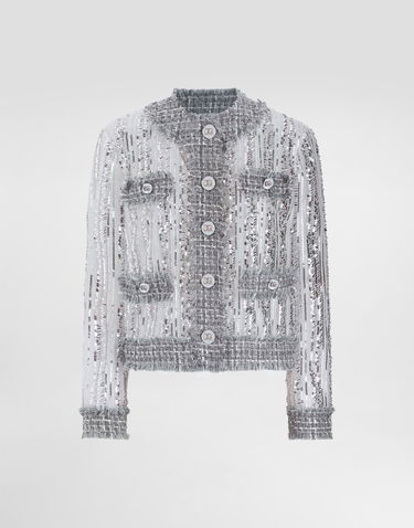 Jakna Dolce & Gabbana Dolce & Gabbana Tulle Gabbana Jacket with Sequin Embroidery Siva | F27DLTFLSKCS0998, 0