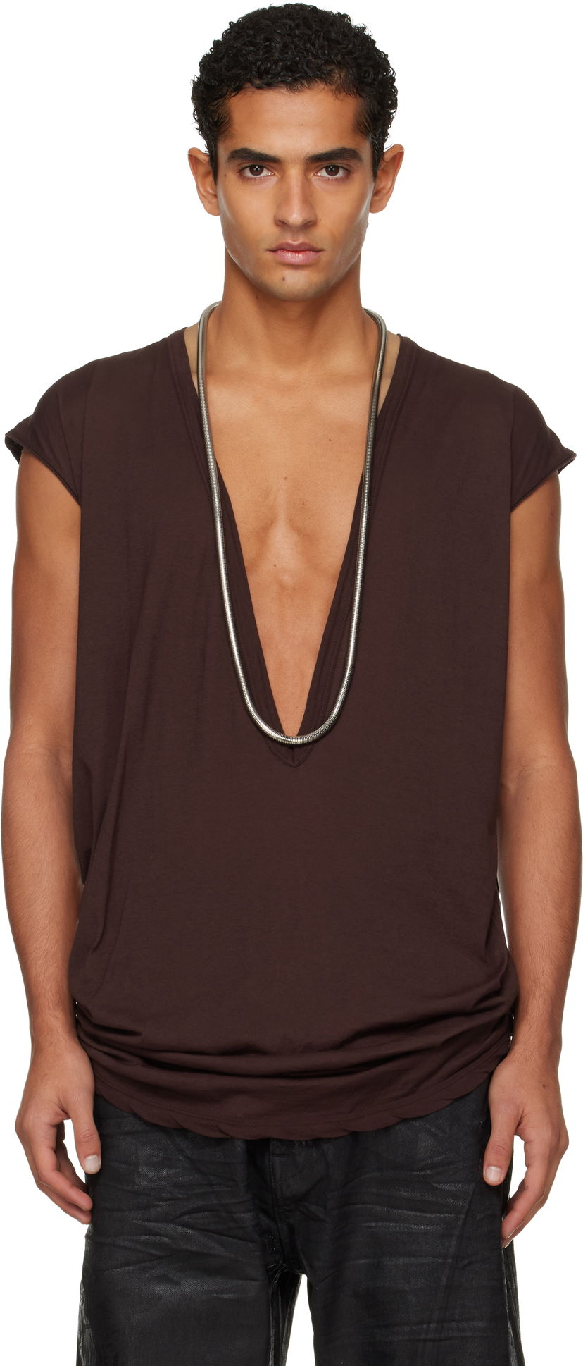 Majica Rick Owens DRKSHDW Concordians Dylan Deep V-neck T-shirt Rjava | DU02E7157 BH