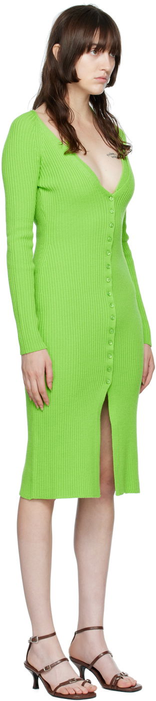 Obleke Blumarine Ribbed Button-Up Midi Dress Zelena | 2A210A, 1