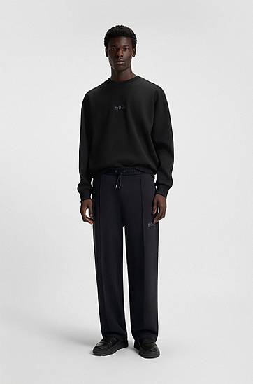 Trenirka BOSS Cotton-blend Drawstring Tracksuit Bottoms with Front Seams and Embroidered Logo Črna | 50546780, 1