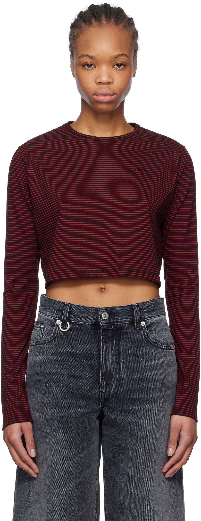 Krop-top We11done We11done Striped Cropped Longsleeve T-Shirt Rdeča | WD-TT0-25-716-W-BK