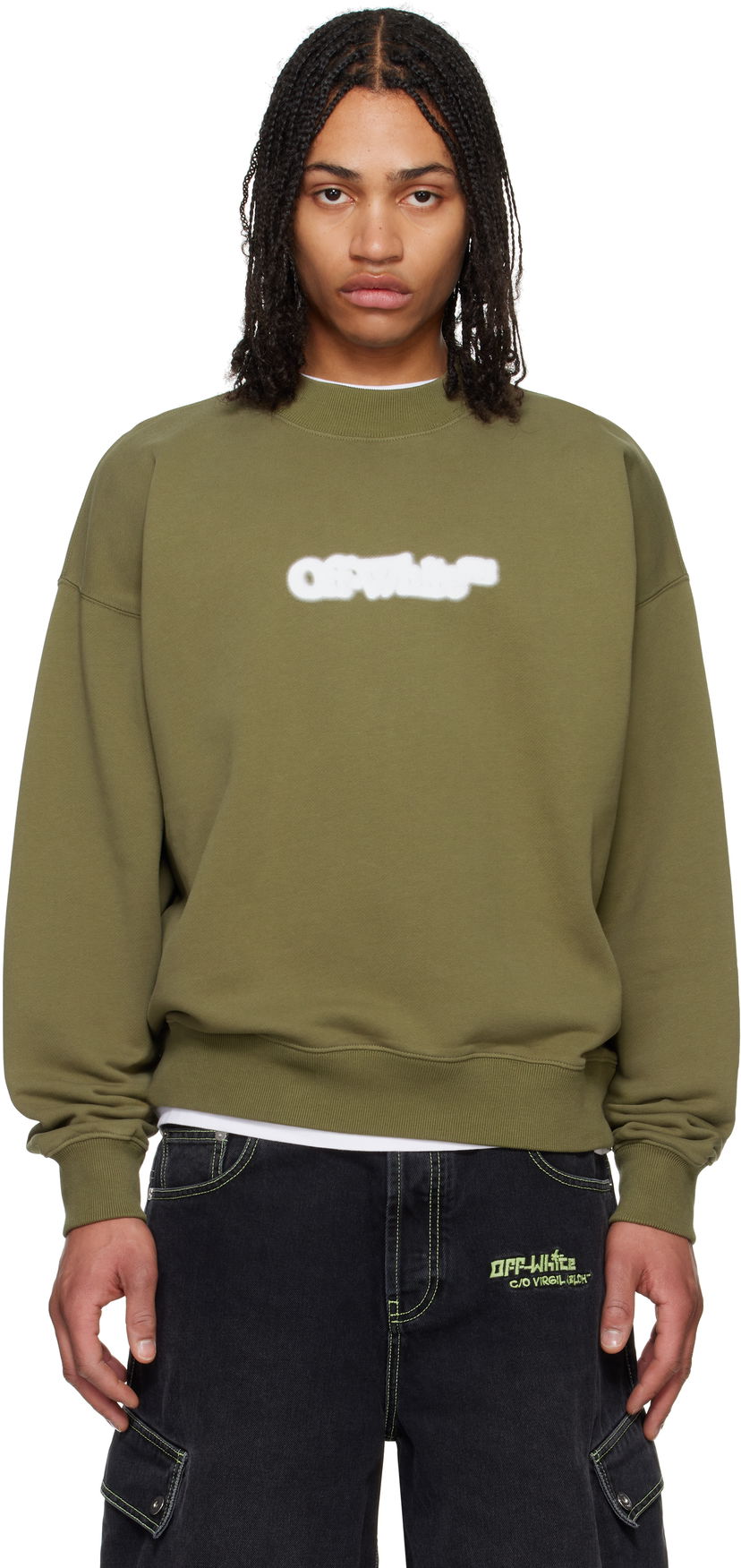 Pulover Off-White Off-White Spray Arrow Skate Sweatshirt Zelena | OMBA054S25FLE0045601