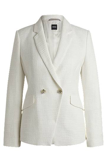 Jakna BOSS Slim-Fit Cotton-Blend Tweed Blazer Bela | 50535931