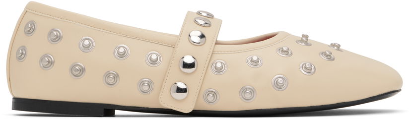 Superge in čevlji Stella McCartney Stella McCartney Ryder Popper-Studded Ballerina Flats Bež | 810473W1G90