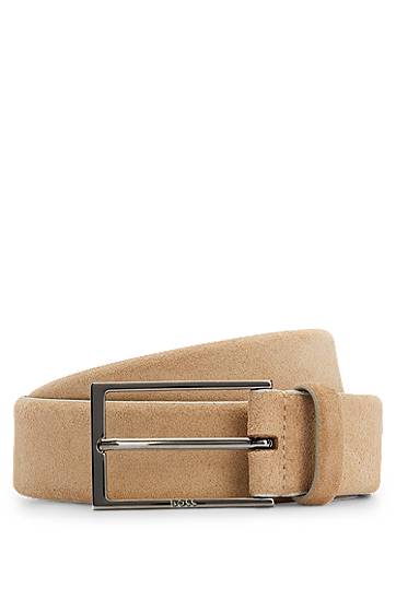 Pasovi BOSS BOSS Suede Belt with Logo Bež | 50470776, 0