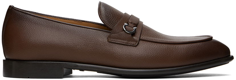 Superge in čevlji FERRAGAMO Leather Loafers with Gancini Ornament Rjava | 769191
