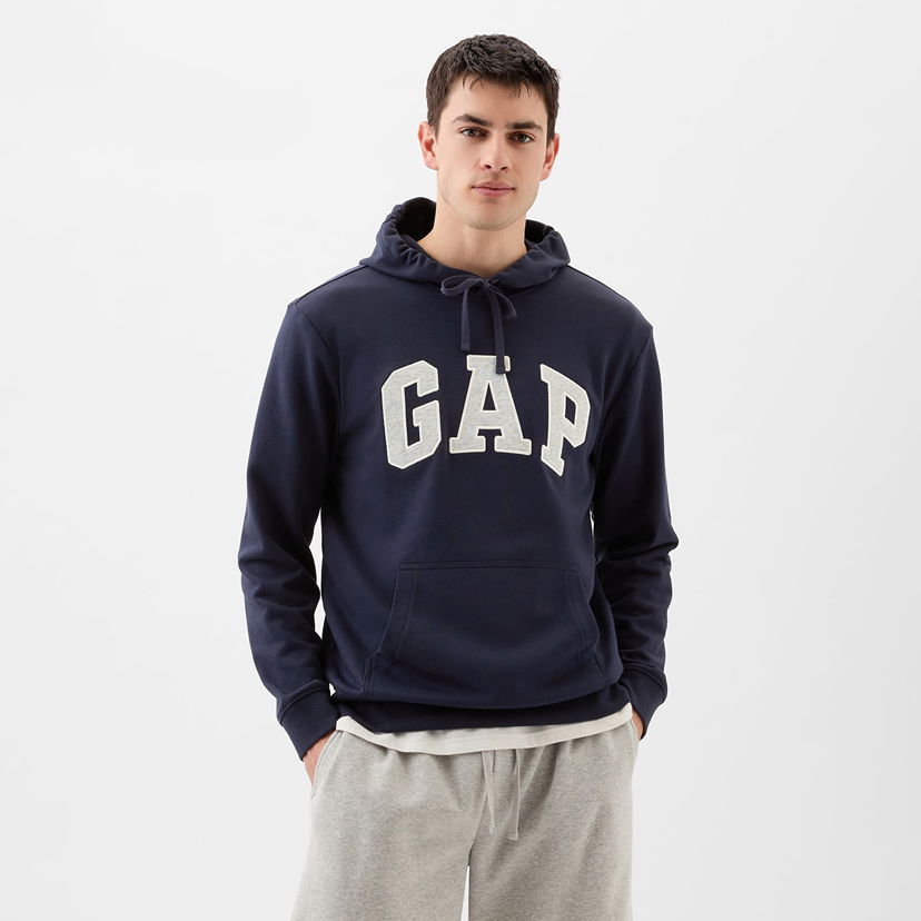 Pulover GAP French Terry Pullover Logo Hoodie Tapestry Navy Mornarica | 868453-01