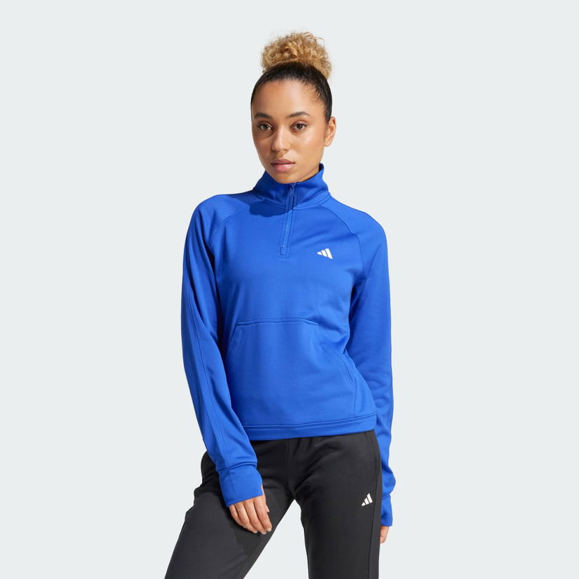 Pleteni pulover adidas Performance Quarter-Zip Fleece Training Top Modra | IX5063