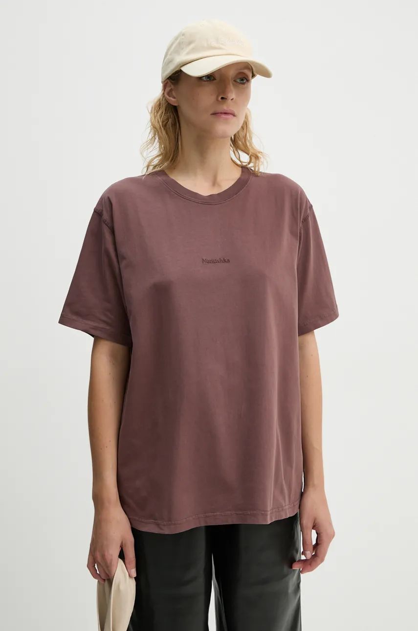 Majica Nanushka Brown Cotton T-Shirt Lila | NU24PFSH03578, 0