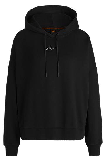 Pulover BOSS Oversized Cotton Terry Hoodie with Handwritten Logo Črna | 50547572, 0